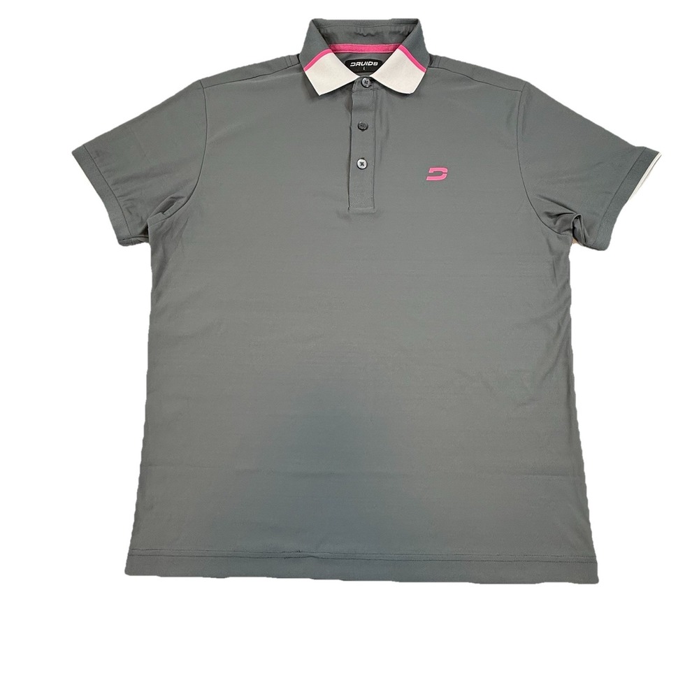 Druids Golf Polo Gray Pink White Accents Mens Large Short Sleeve